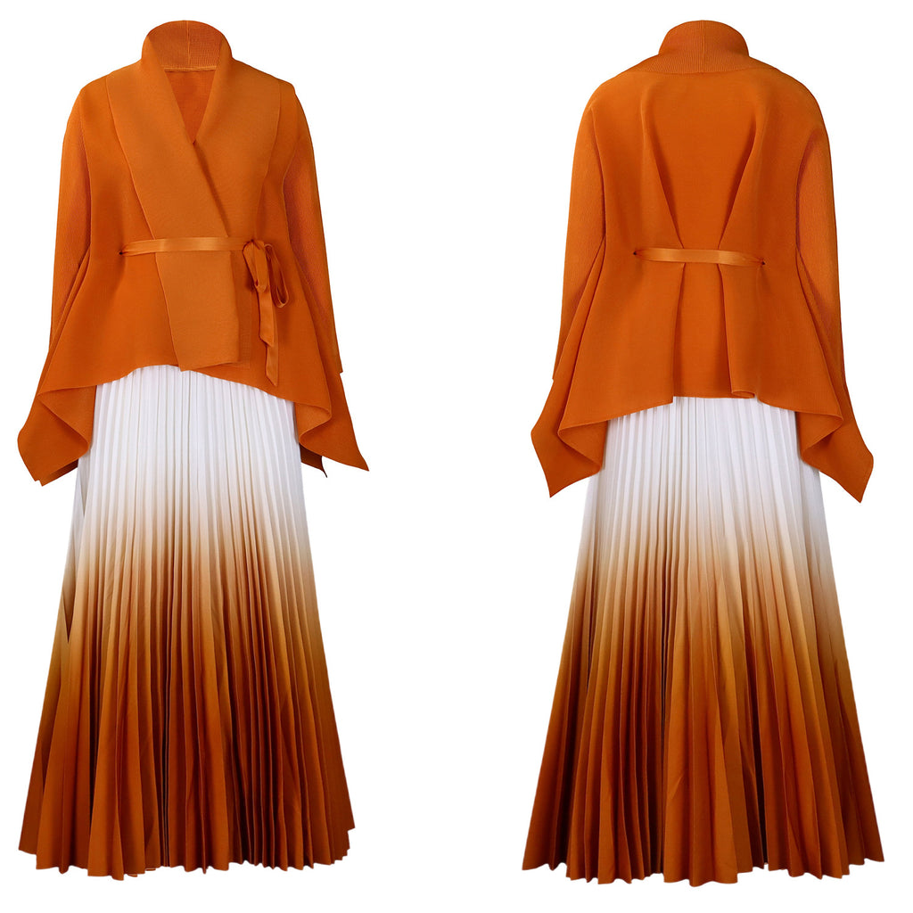 C8610 African Plus Size Women's Spring New Fashion Strap Batwing Top Gradient Color-changing Skirt Two-piece Set