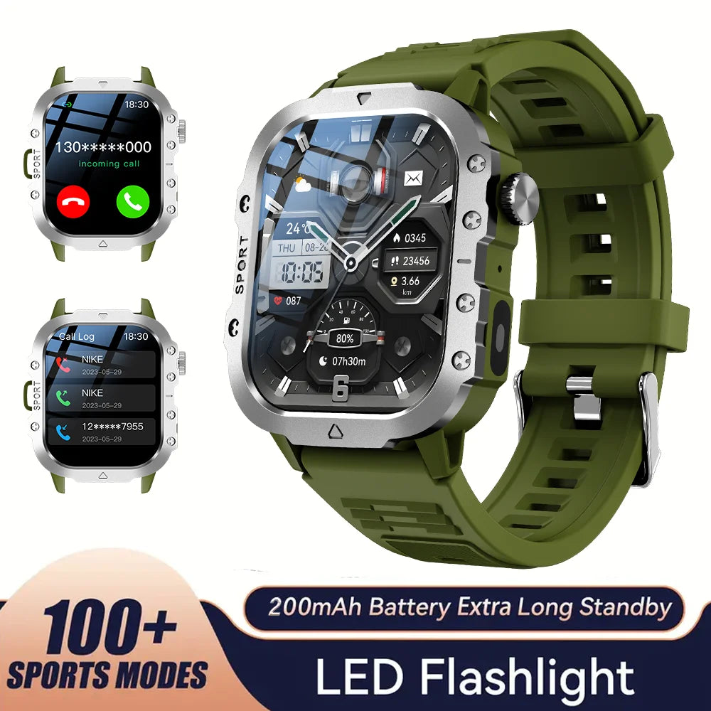KESHUYOU Outdoor Sports Smart Watch 2.01 inch HD Screen LED Flashlight Bluetooth Talking Smart Watch for Men Women Holiday Gifts