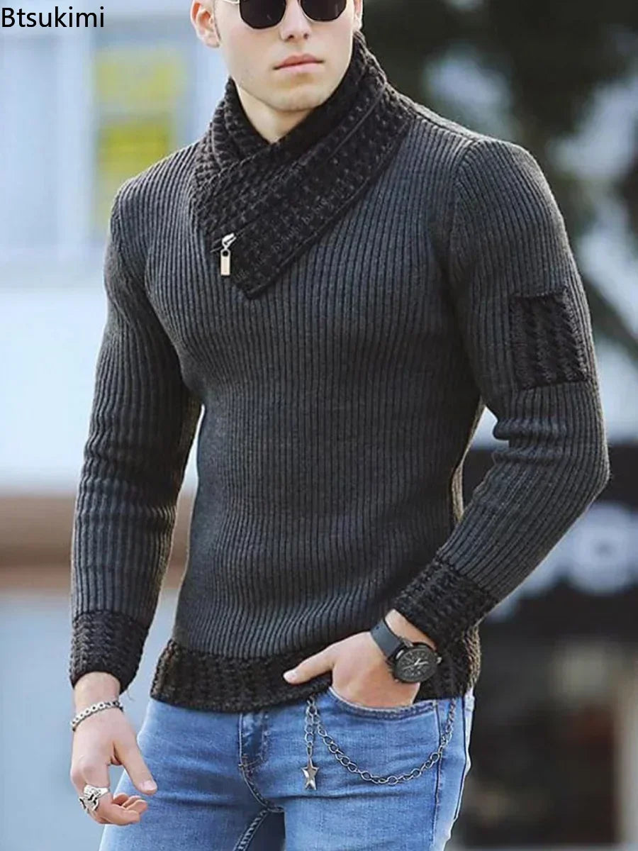 New Autumn Winter Men Casual Vintage Knitted Sweater Wool Turtleneck Oversize 2026 Korean Men Warm Cotton Pullovers Sweaters