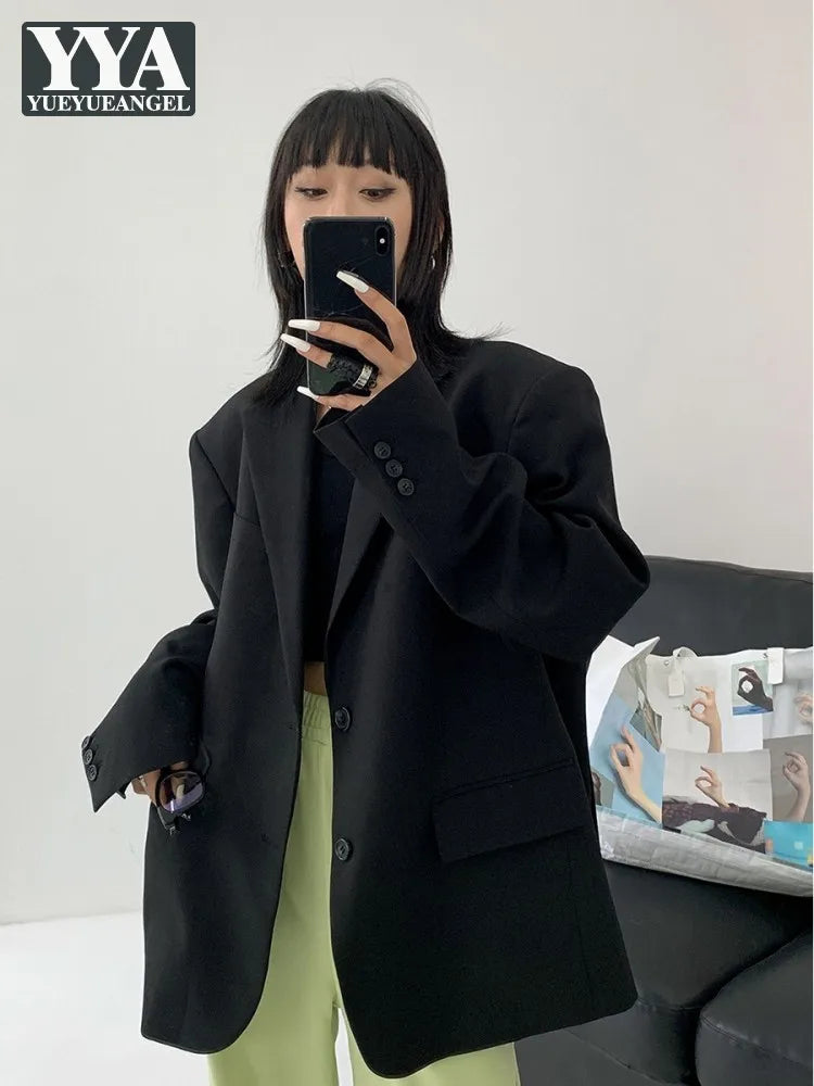 Fashion Oversize Women Casual Black Blazers Spring Autumn Loose Outerwear High Street Boyfriend Style Suit Jacket Female