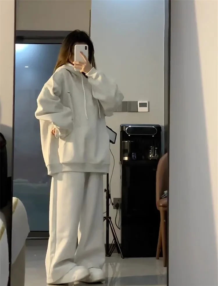 Women's Hoodie Sportswear Set Spring Autumn Loose American Casual Running Two-Piece Set Student Korean Style