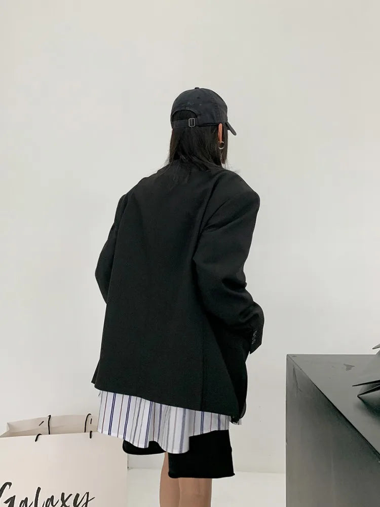 Fashion Oversize Women Casual Black Blazers Spring Autumn Loose Outerwear High Street Boyfriend Style Suit Jacket Female