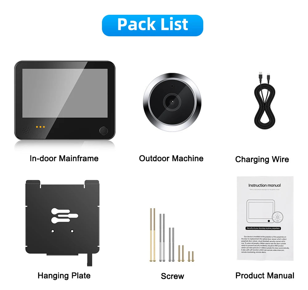 Awapow Tuya WiFi Surveillance Door Camera Visual Intercom Digital Doorbell Camera PIR Motion Detection Wireless Video Door Bell