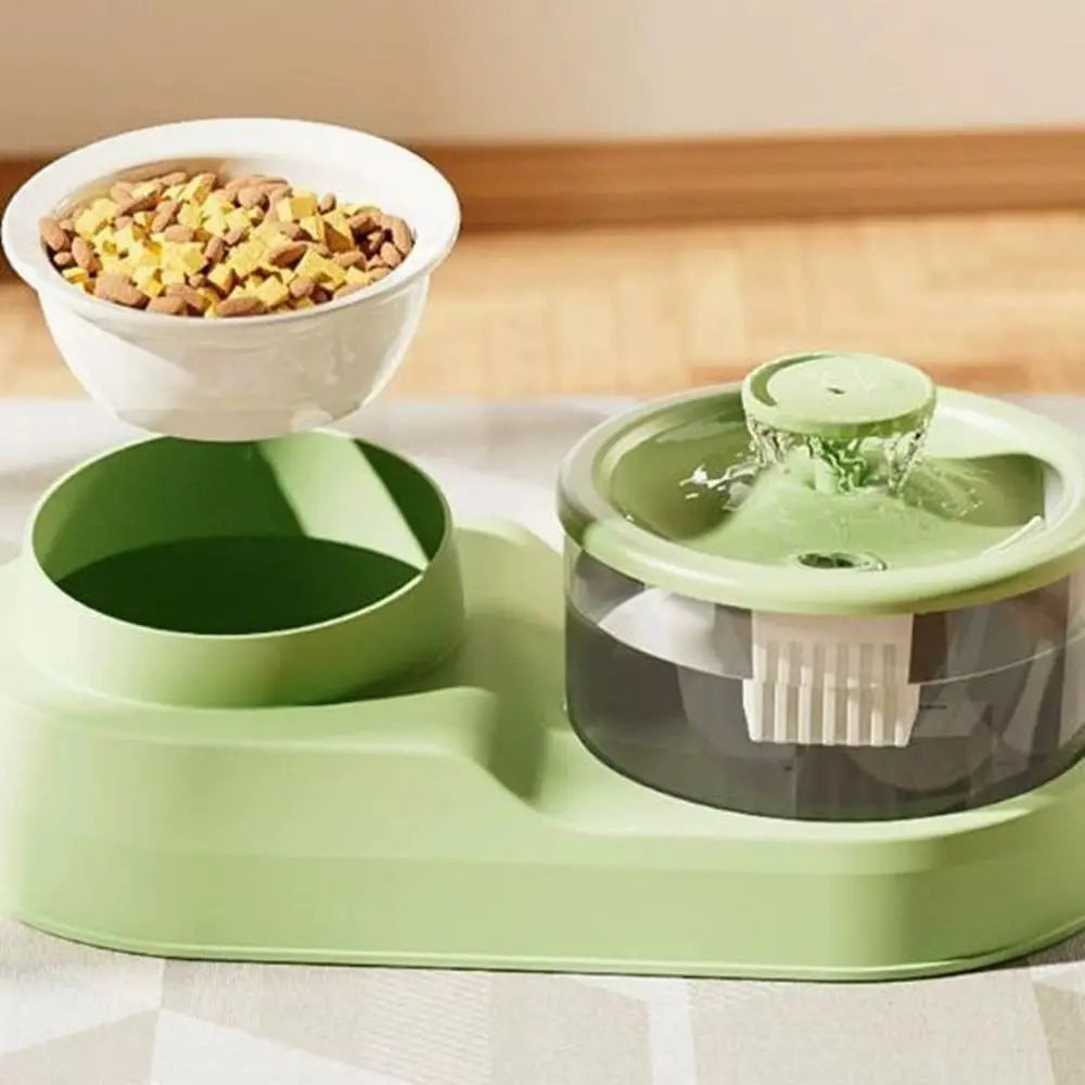USB Charging 2-in-1 Pet Water Fountain Automatic Filter Quiet Cat Drinking Bowl Large Capacity Neck Protection Pet Feeder for Home