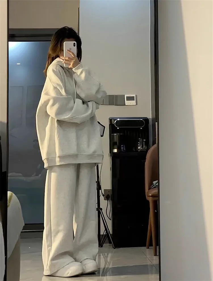 Women's Hoodie Sportswear Set Spring Autumn Loose American Casual Running Two-Piece Set Student Korean Style