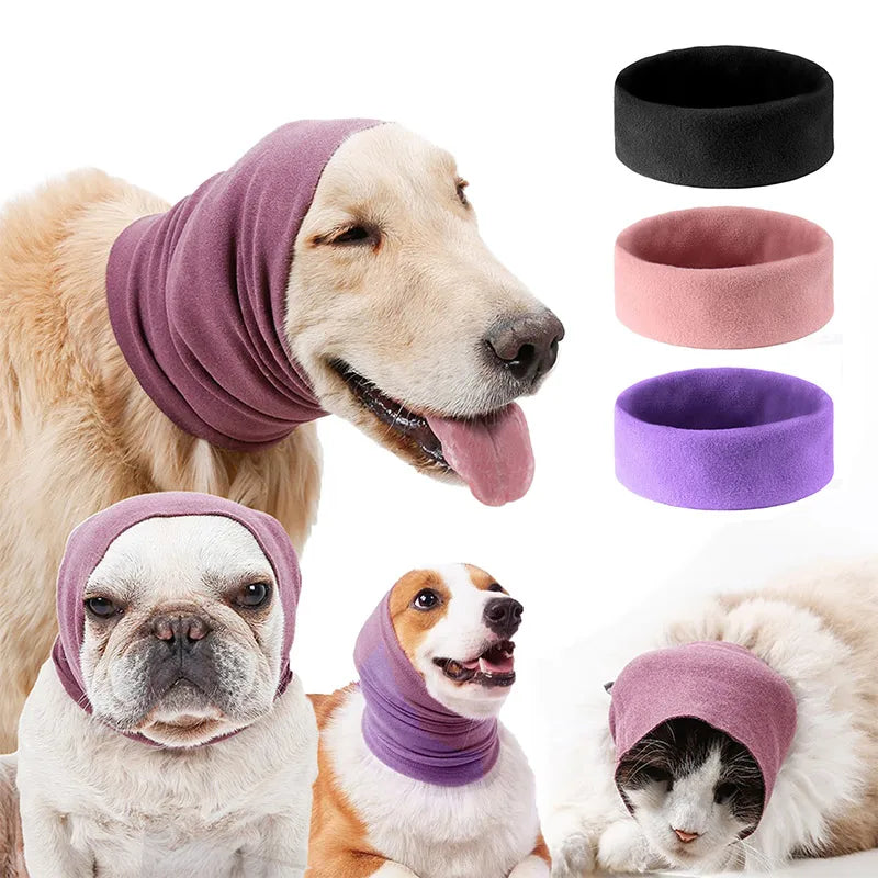 Pet Dog Cat Ears Cover Calming Headband Bathing Grooming Helper Anti-shock Noise-proof Ear Muffs Turban Neck Warmer