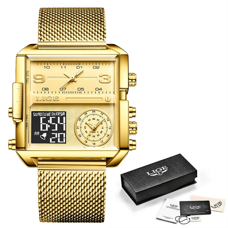 LIGE Luxury Men Quartz Digital Watch Creative Sport Watches Male Waterproof Wristwatch Montre Homme Clock Relogios Masculino+box