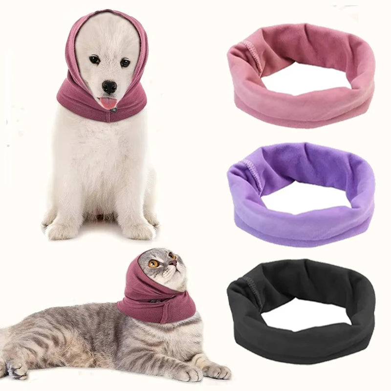 Pet Dog Cat Ears Cover Calming Headband Bathing Grooming Helper Anti-shock Noise-proof Ear Muffs Turban Neck Warmer