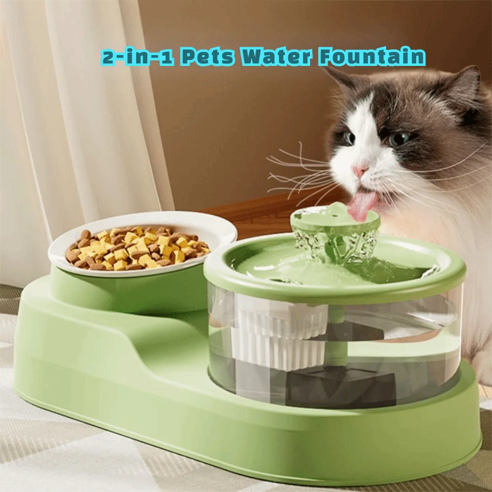 USB Charging 2-in-1 Pets Water Fountain Mute Large Capacity Pet Water Dispenser Auto Filter Neck Protection Pet Feeder Cats Dogs