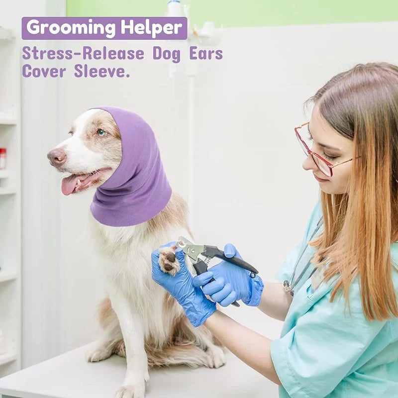 Pet Dog Cat Ears Cover Calming Headband Bathing Grooming Helper Anti-shock Noise-proof Ear Muffs Turban Neck Warmer