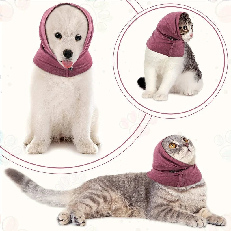 Pet Dog Cat Ears Cover Calming Headband Bathing Grooming Helper Anti-shock Noise-proof Ear Muffs Turban Neck Warmer