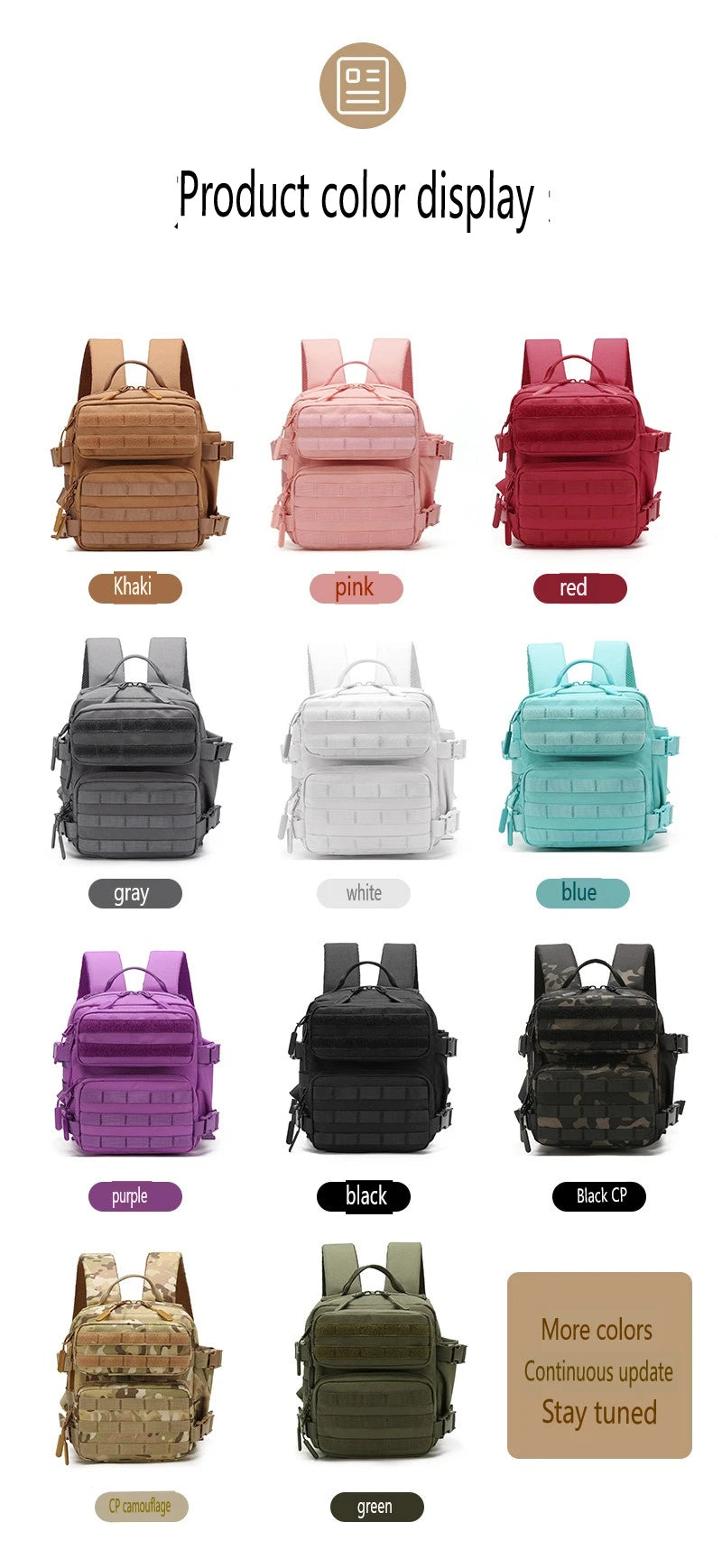 9L Sport Backpack MOLLE 3 Day Bug Out Bag Mini Outdoor Pack for Women Men EDC Camping Hiking Rucksack