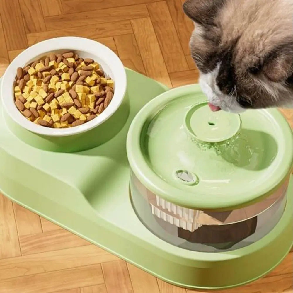 USB Charging 2-in-1 Pet Water Fountain Automatic Filter Quiet Cat Drinking Bowl Large Capacity Neck Protection Pet Feeder for Home