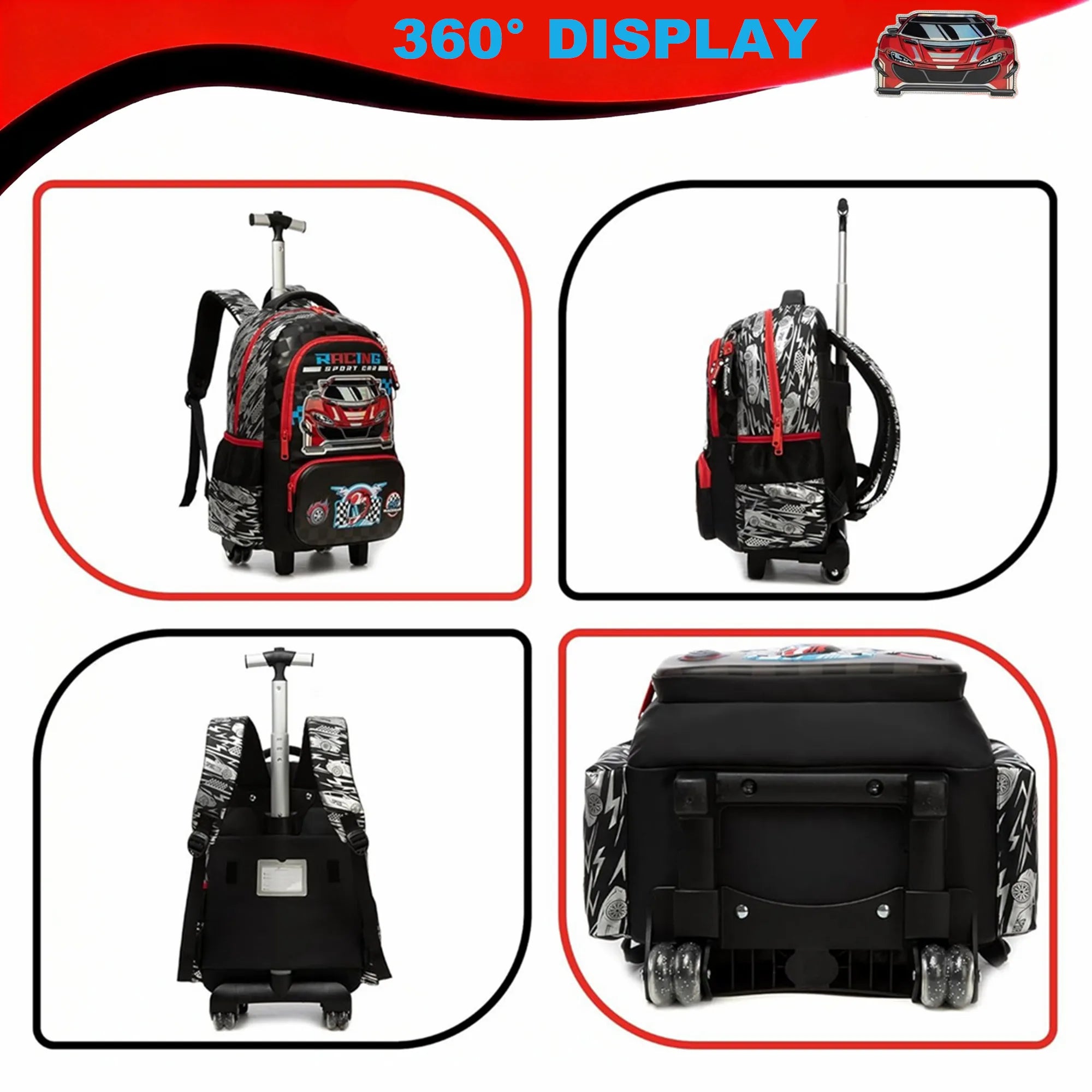 School Backpack for Boy Kids Trolley Bags with Wheels Girls Travel Carry on Backpack Lightweight Bookbag Back to School Supplies