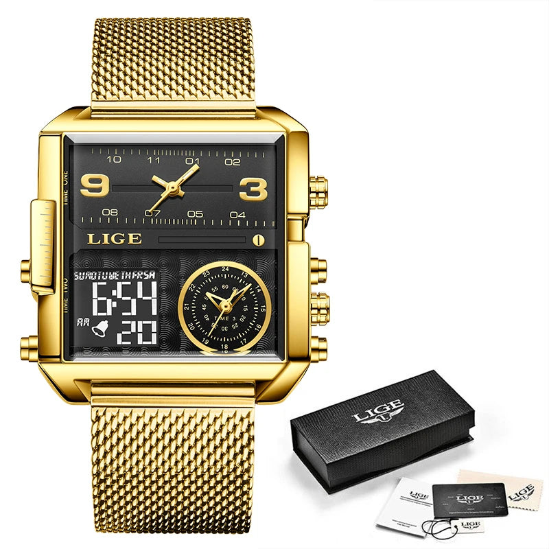 LIGE Luxury Men Quartz Digital Watch Creative Sport Watches Male Waterproof Wristwatch Montre Homme Clock Relogios Masculino+box