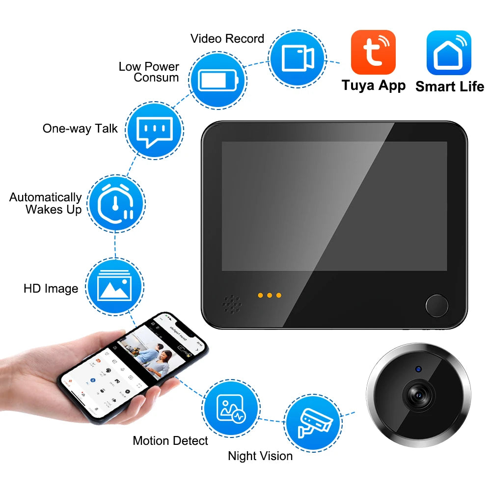 Awapow Tuya WiFi Surveillance Door Camera Visual Intercom Digital Doorbell Camera PIR Motion Detection Wireless Video Door Bell