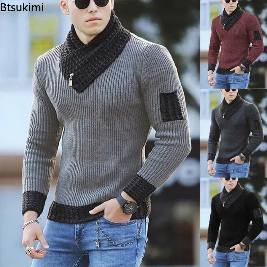 New Autumn Winter Men Casual Vintage Knitted Sweater Wool Turtleneck Oversize 2026 Korean Men Warm Cotton Pullovers Sweaters