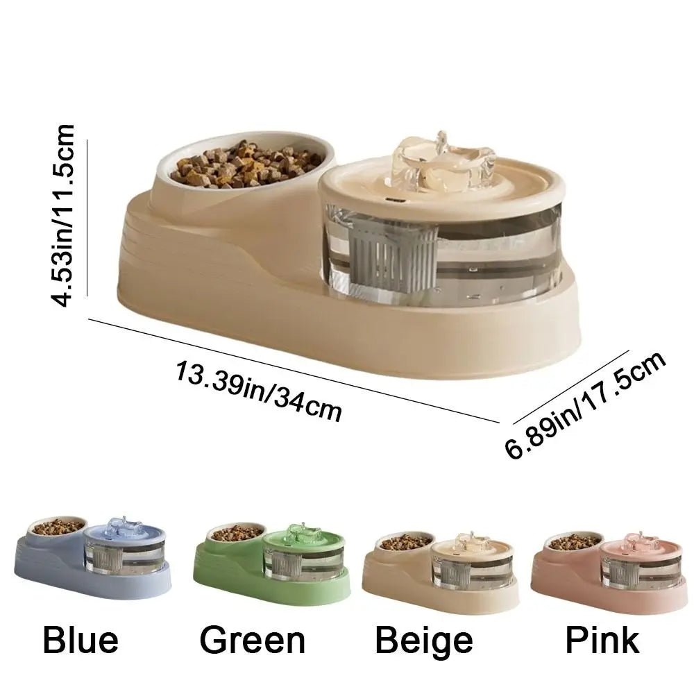 USB Charging 2-in-1 Pet Water Fountain Automatic Filter Quiet Cat Drinking Bowl Large Capacity Neck Protection Pet Feeder for Home