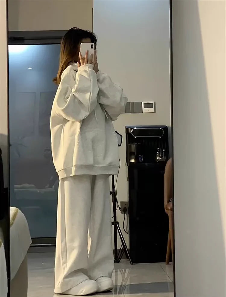 Women's Hoodie Sportswear Set Spring Autumn Loose American Casual Running Two-Piece Set Student Korean Style