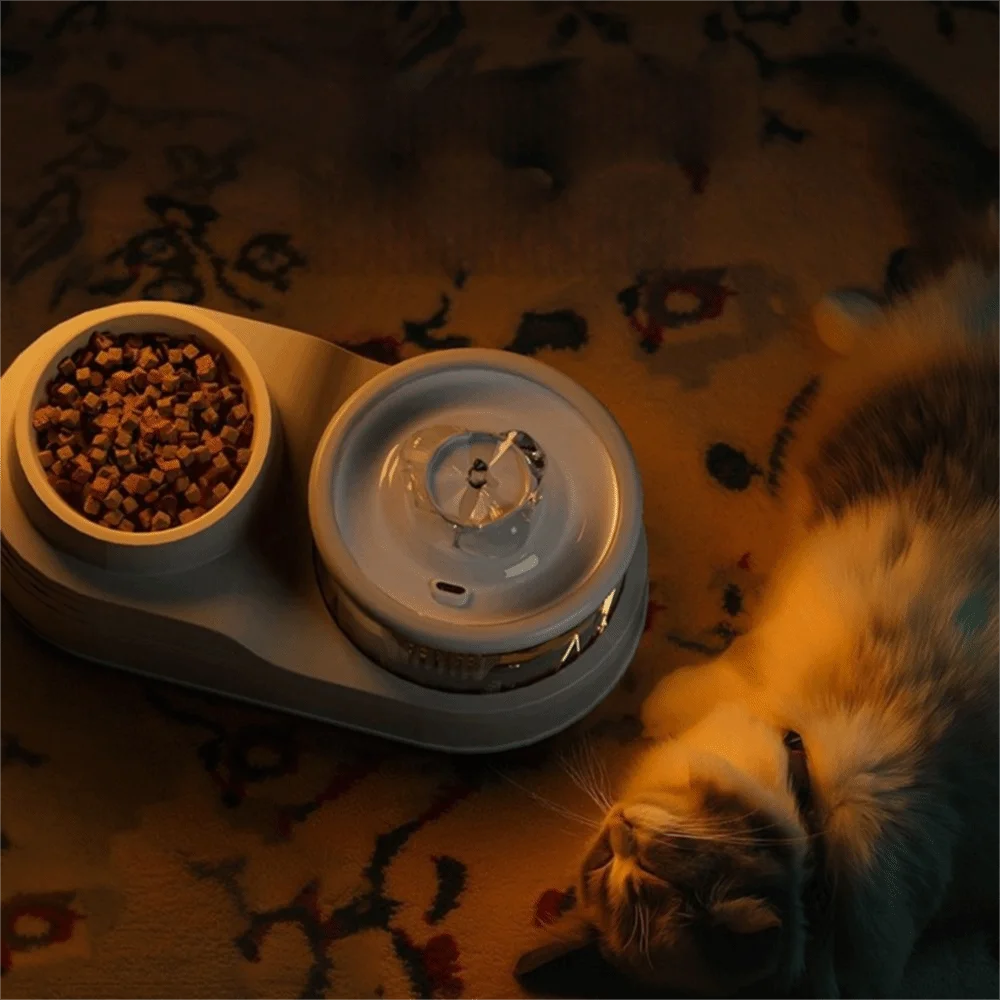 USB Charging 2-in-1 Pet Water Fountain Silent Large Capacity Pet Water Dispenser Automatic Filter Neck Protection Pet Feeder for Cats and Dogs