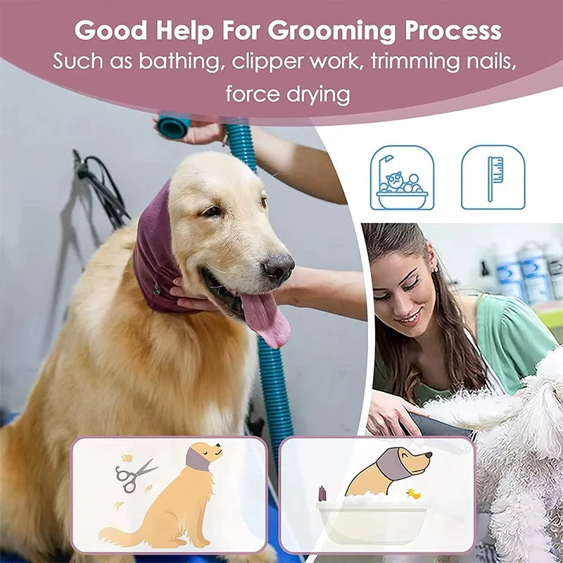 Pet Dog Cat Ears Cover Calming Headband Bathing Grooming Helper Anti-shock Noise-proof Ear Muffs Turban Neck Warmer
