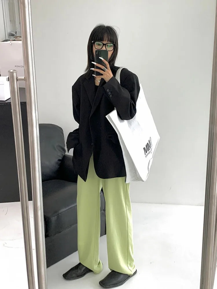 Fashion Oversize Women Casual Black Blazers Spring Autumn Loose Outerwear High Street Boyfriend Style Suit Jacket Female