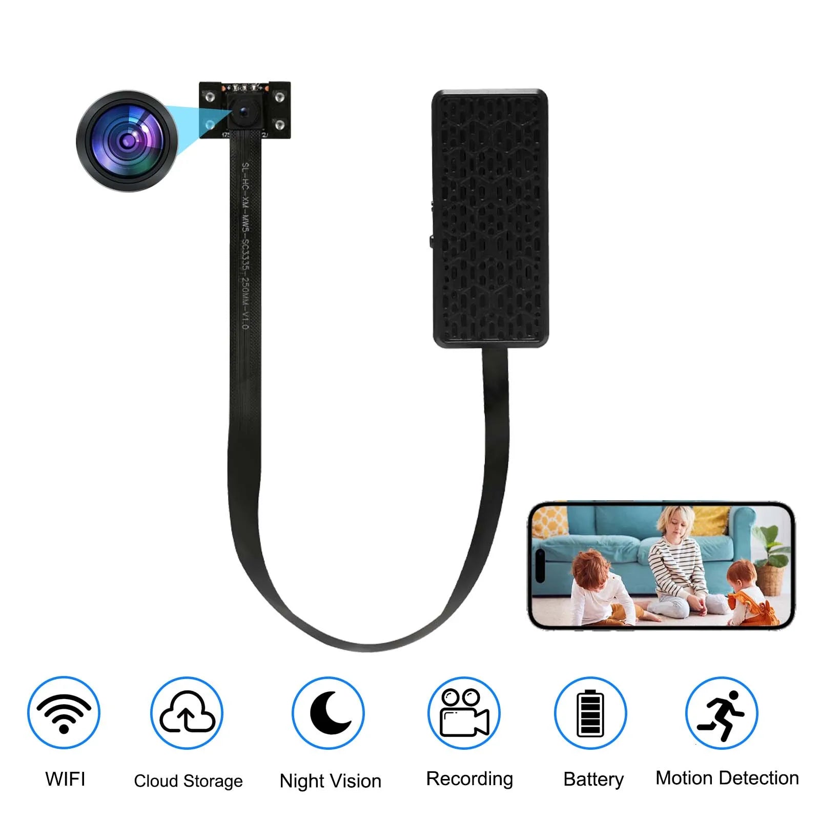DIY Mini WiFi Camera - Covert Surveillance with 4K Resolution, Night Vision, Motion Detection, Remote View,and SD Card Recordind
