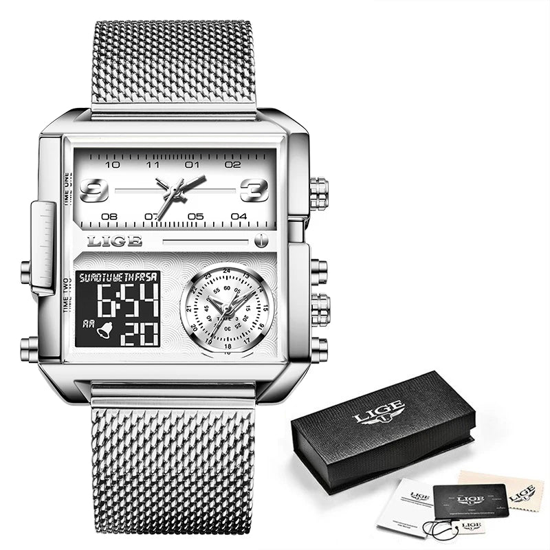 LIGE Luxury Men Quartz Digital Watch Creative Sport Watches Male Waterproof Wristwatch Montre Homme Clock Relogios Masculino+box