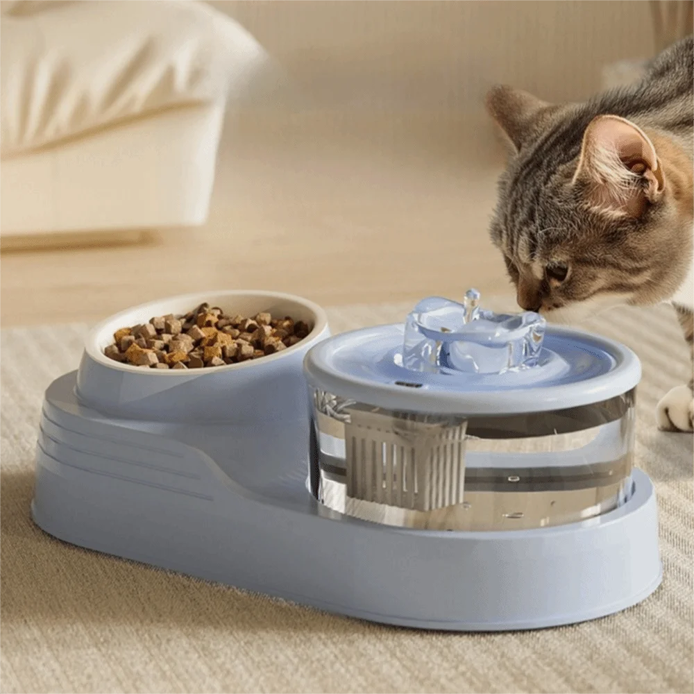 USB Charging 2-in-1 Pet Water Fountain Silent Large Capacity Pet Water Dispenser Automatic Filter Neck Protection Pet Feeder for Cats and Dogs