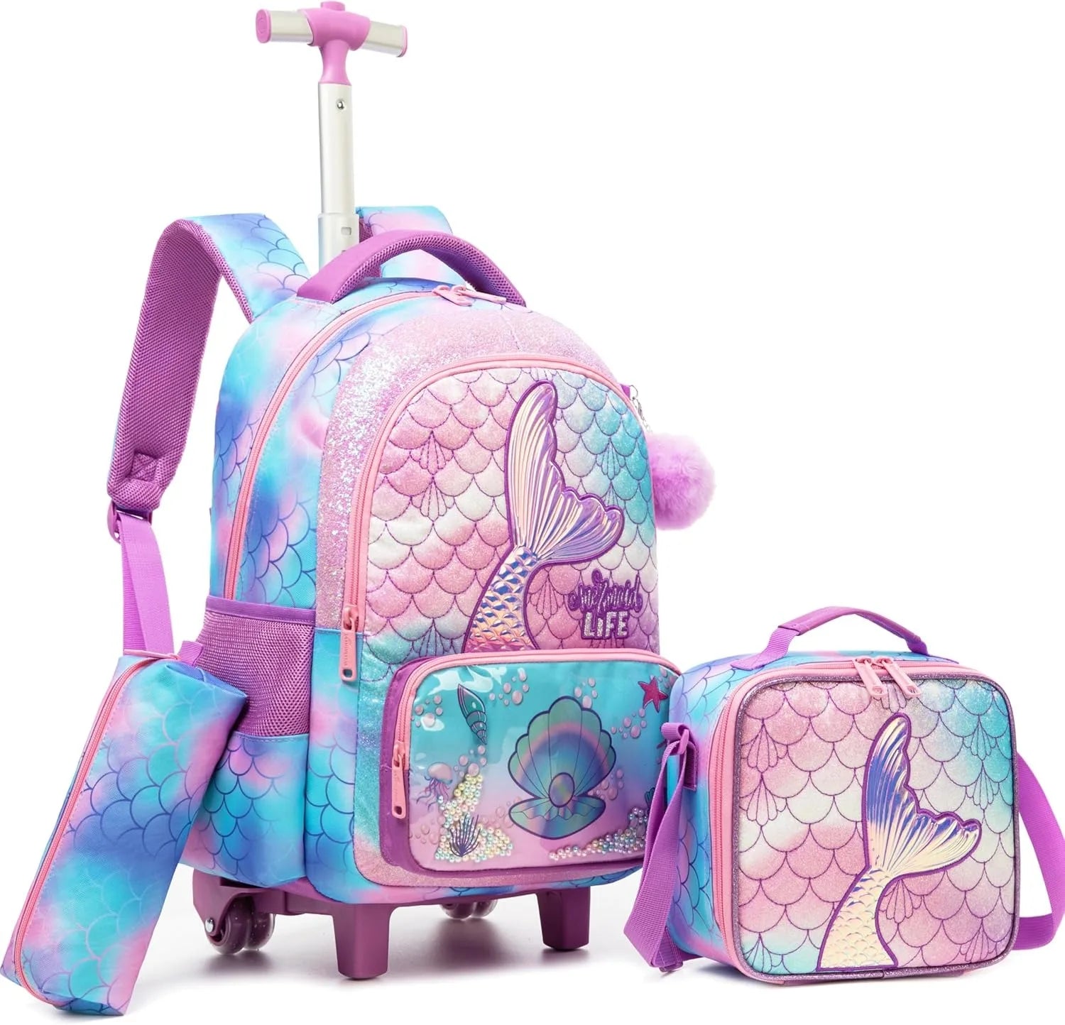 School Backpack for Boy Kids Trolley Bags with Wheels Girls Travel Carry on Backpack Lightweight Bookbag Back to School Supplies