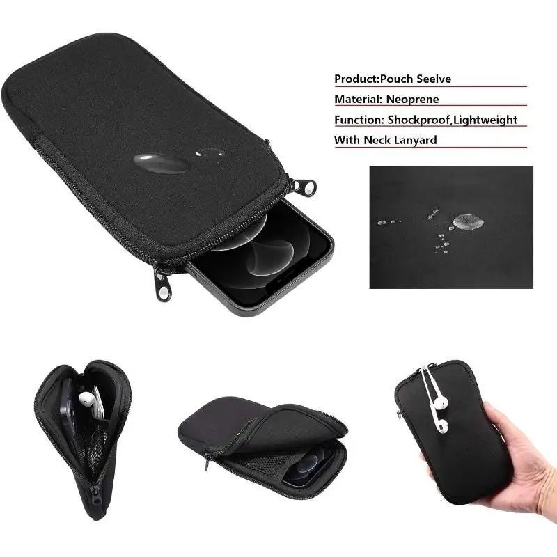 Neoprene Phone Pouch With Lanyard,Shockproof Waterproof Portable Storage Bag For Phones, Keys & Earbuds Lightweight Mini Wallet
