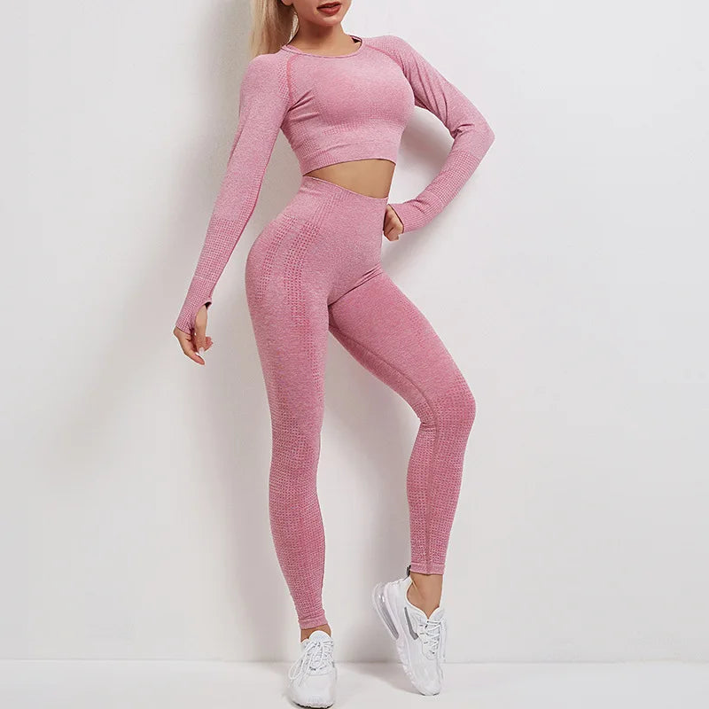 Sport Set Tracksuit Women Fitness Gym Clothing Seamless Yoga Suit Long Sleeve Running Tights Leggings Workout Outfit Sportwear