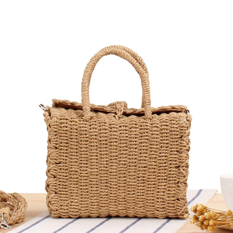 Summer Straw Beach Bag Handmade Handbag Women Shoulder Bags Rattan Beach Bags Bohemian Woven Crossbody Basket Tote sac