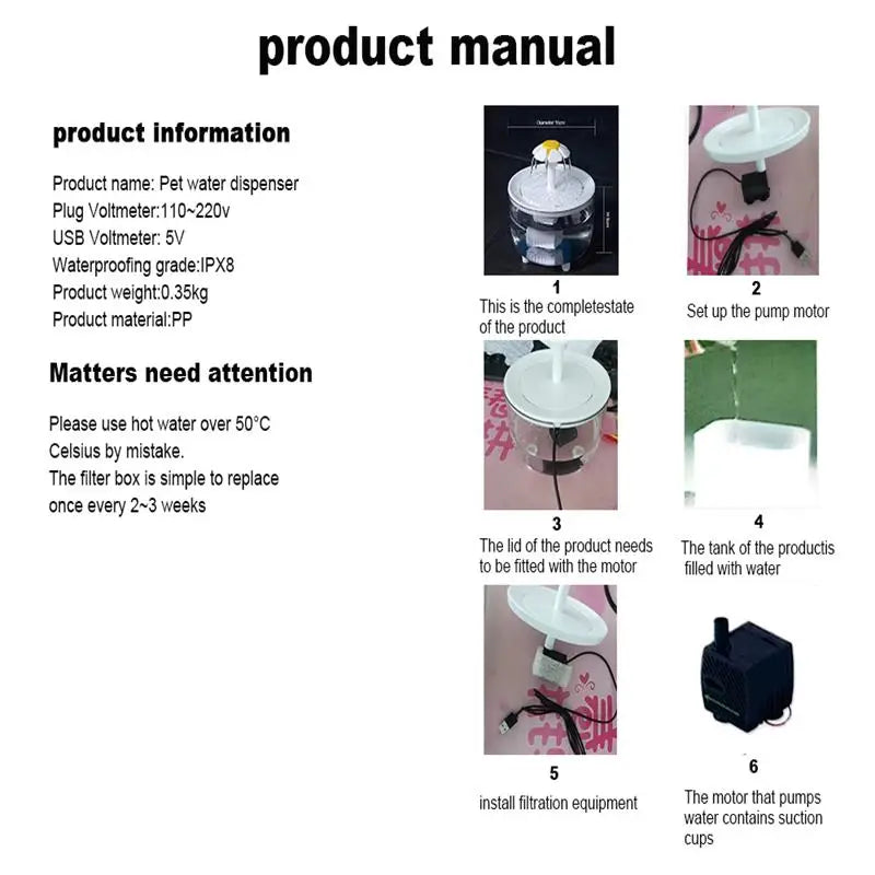 Pets Water Fountain Auto Filter USB Electric Mute Cat Drinker Bowl 1200mL Recirculating Filtering Drinker for Cats Water Dispenser