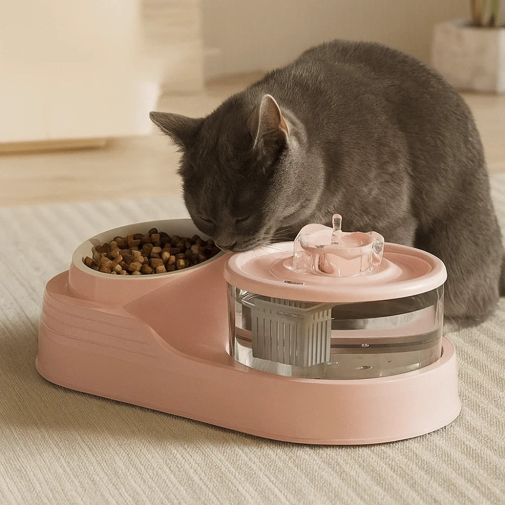 USB Charging 2-in-1 Pet Water Fountain Automatic Filter Quiet Cat Drinking Bowl Large Capacity Neck Protection Pet Feeder for Home