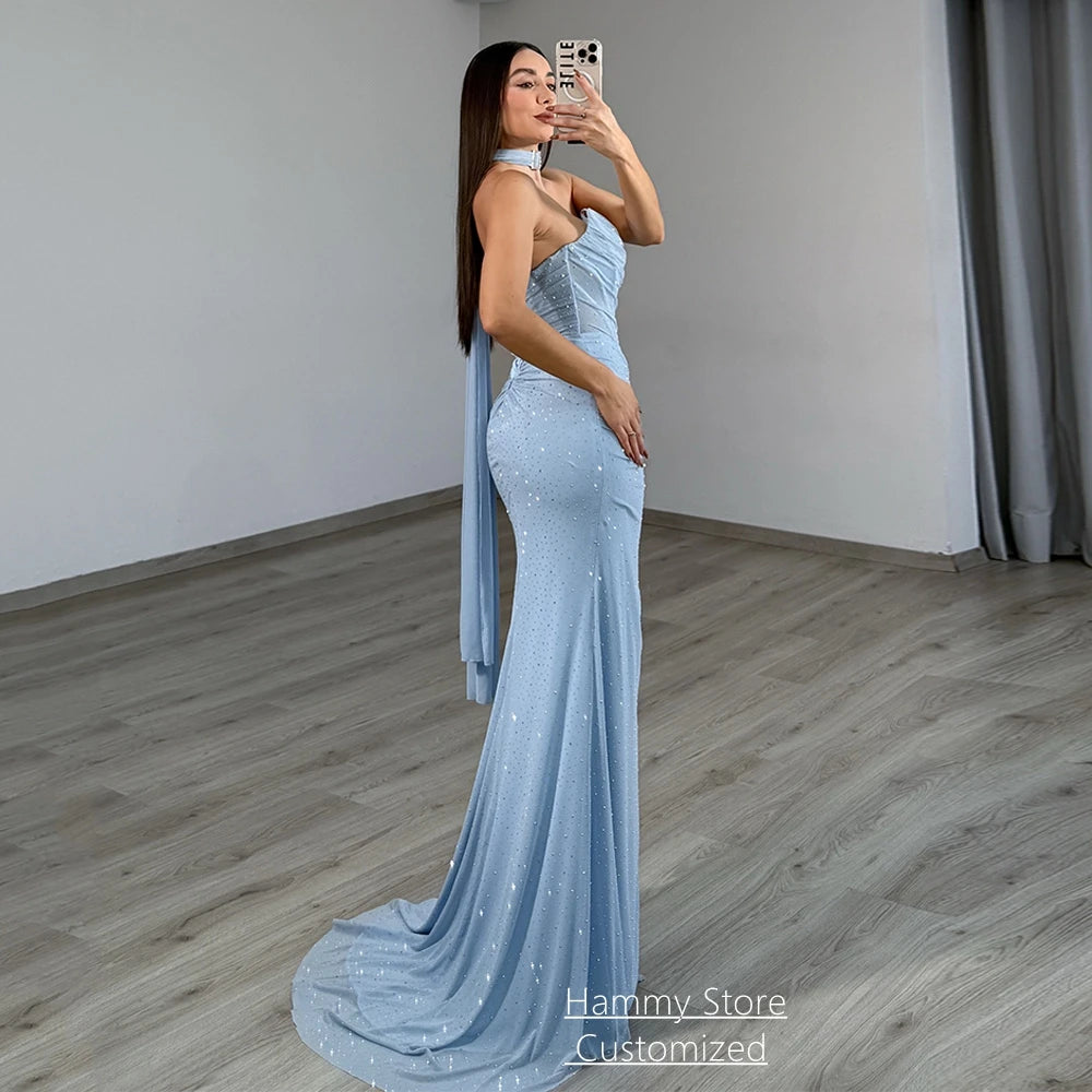Customized Sexy Evening Dress Robe De Soiree Scoop Neck Sleeveless See Through Corset Party Gown Dancing Prom Dresses