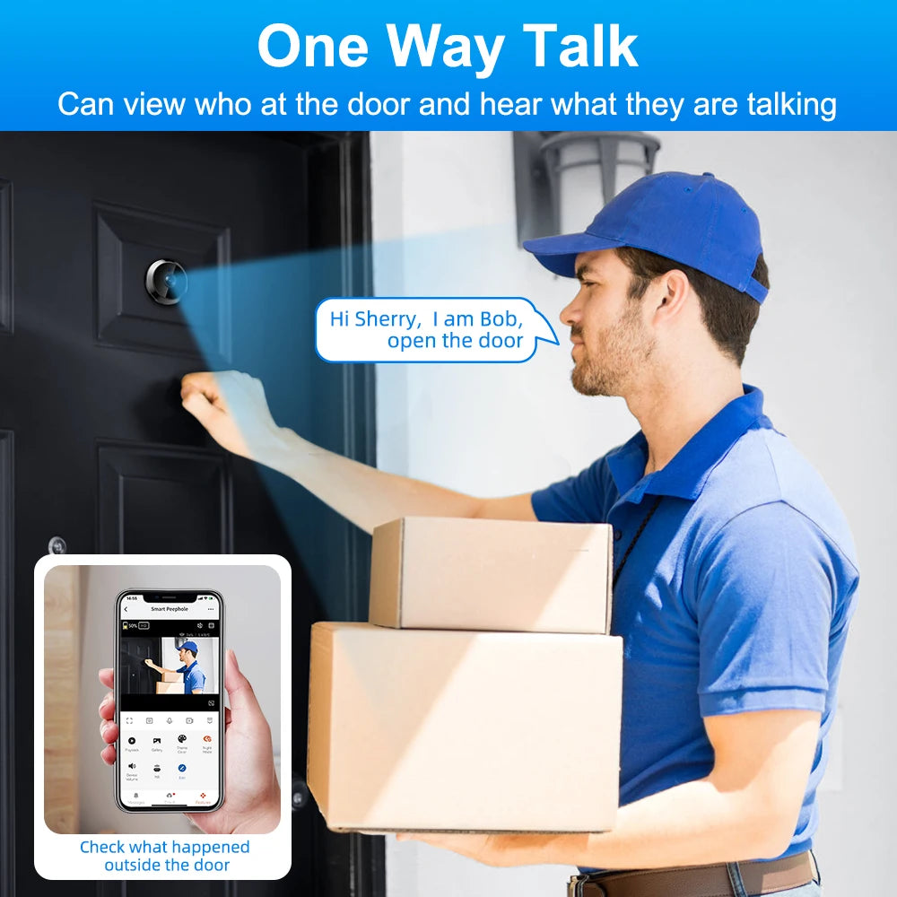 Awapow Tuya WiFi Surveillance Door Camera Visual Intercom Digital Doorbell Camera PIR Motion Detection Wireless Video Door Bell