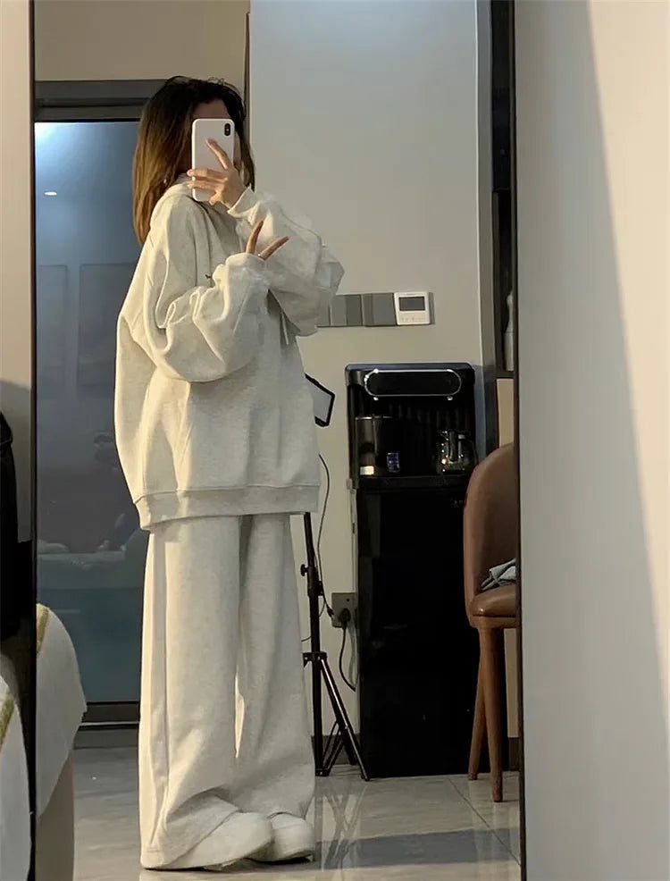 Women's Hoodie Sportswear Set Spring Autumn Loose American Casual Running Two-Piece Set Student Korean Style