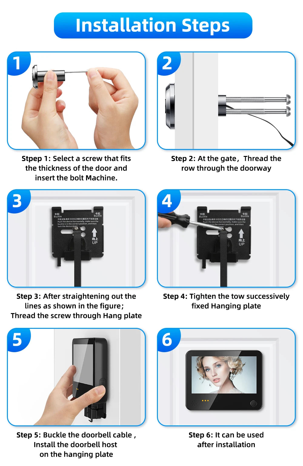 Awapow Tuya WiFi Surveillance Door Camera Visual Intercom Digital Doorbell Camera PIR Motion Detection Wireless Video Door Bell