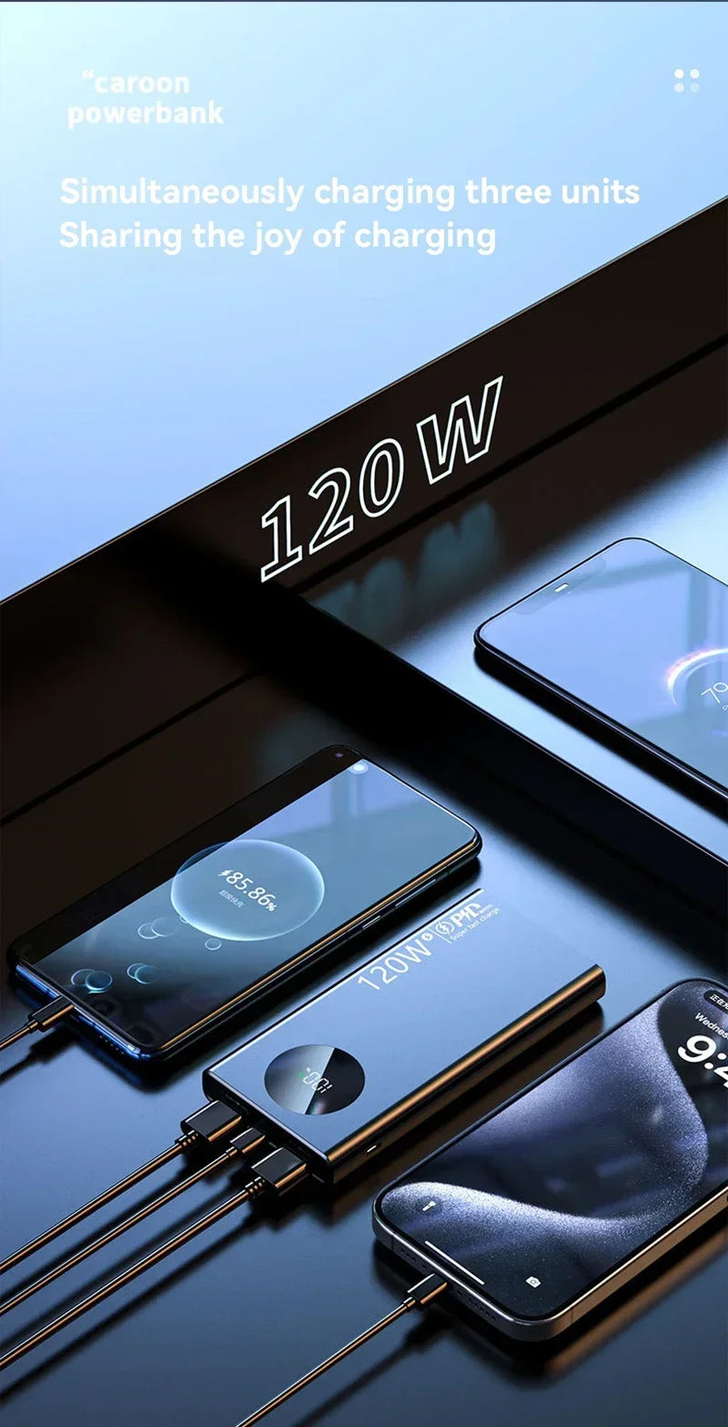 500000mAh Large Capacity Power Bank 120W Super Fast Charging With Portable Digital Display Supply For Various Phones
