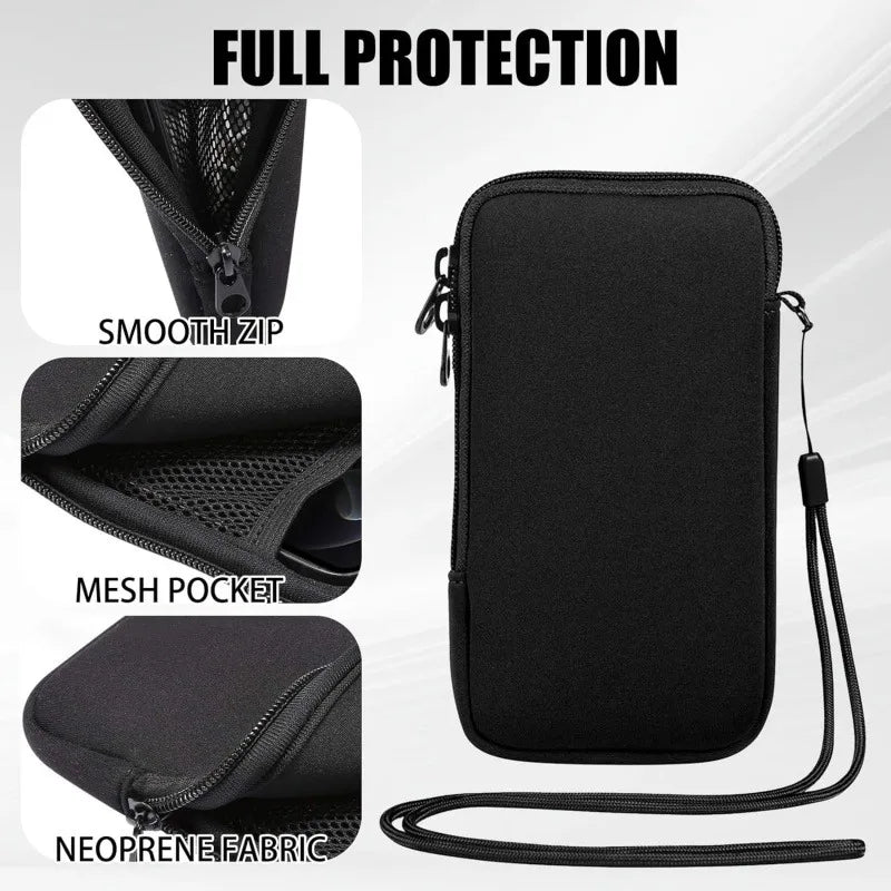 Neoprene Phone Pouch With Lanyard,Shockproof Waterproof Portable Storage Bag For Phones, Keys & Earbuds Lightweight Mini Wallet