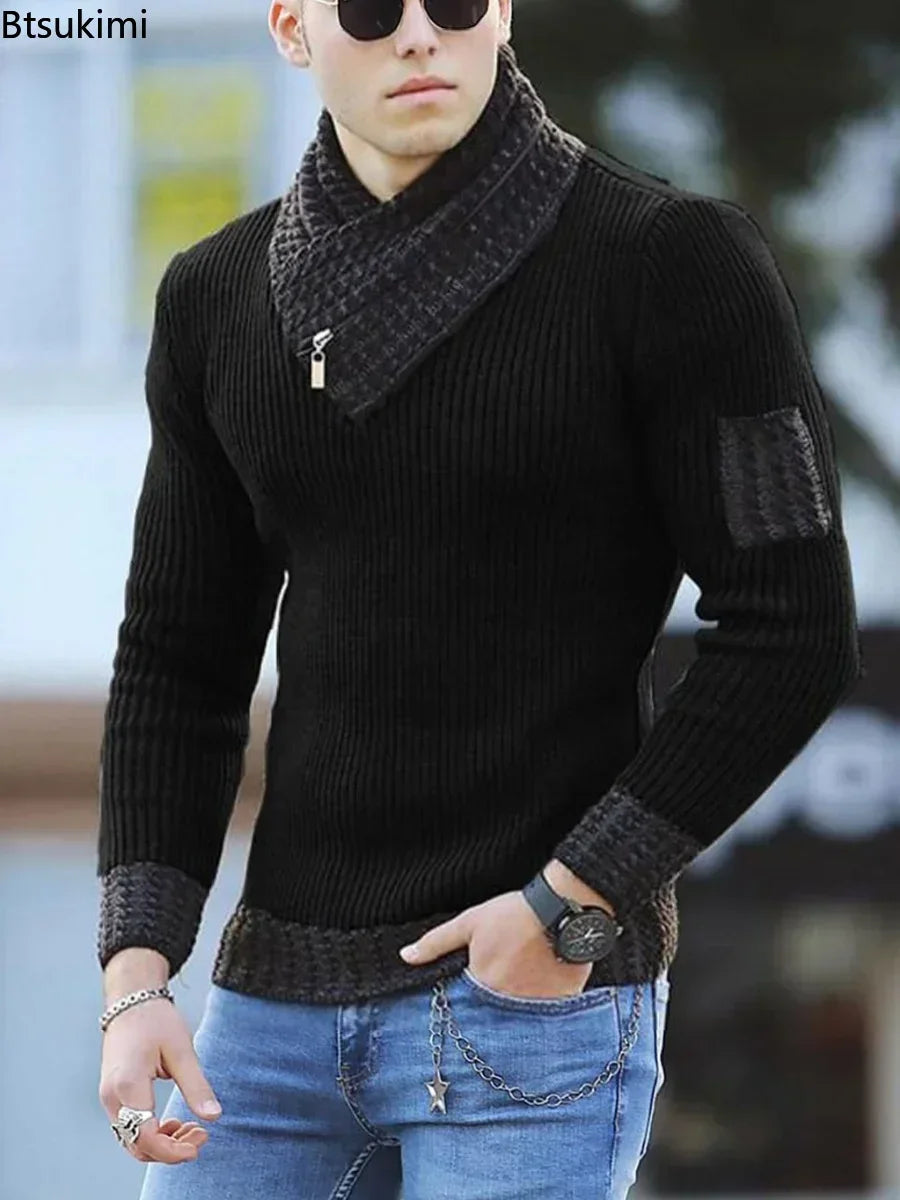 New Autumn Winter Men Casual Vintage Knitted Sweater Wool Turtleneck Oversize 2026 Korean Men Warm Cotton Pullovers Sweaters