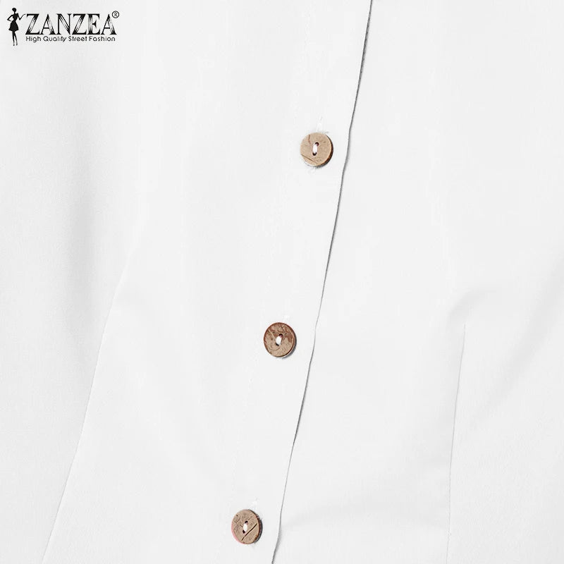 ZANZEA Short Puff Sleeve Crop Tops Stylish 2 Piece Sets Street Fashion Office Wide Leg Pants Woman 2PCS Outfit Elegant Pant Sets