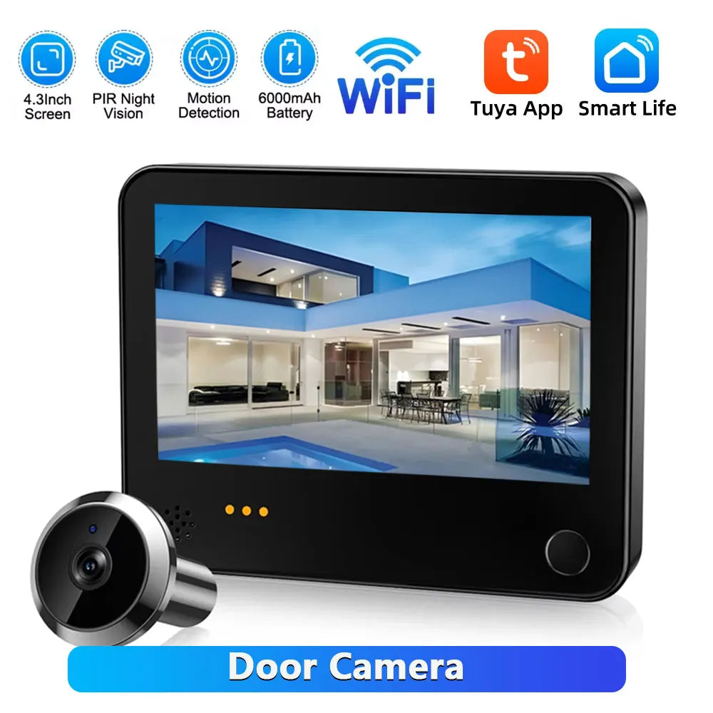 Awapow Tuya WiFi Surveillance Door Camera Visual Intercom Digital Doorbell Camera PIR Motion Detection Wireless Video Door Bell